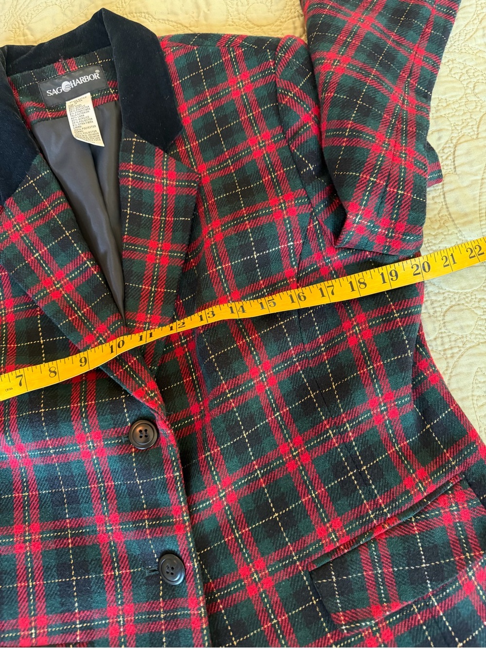 Vintage 90s Tartan Plaid Wool Blazer Red Green Holiday Preppy Equestrian 12 - Picture 11 of 12